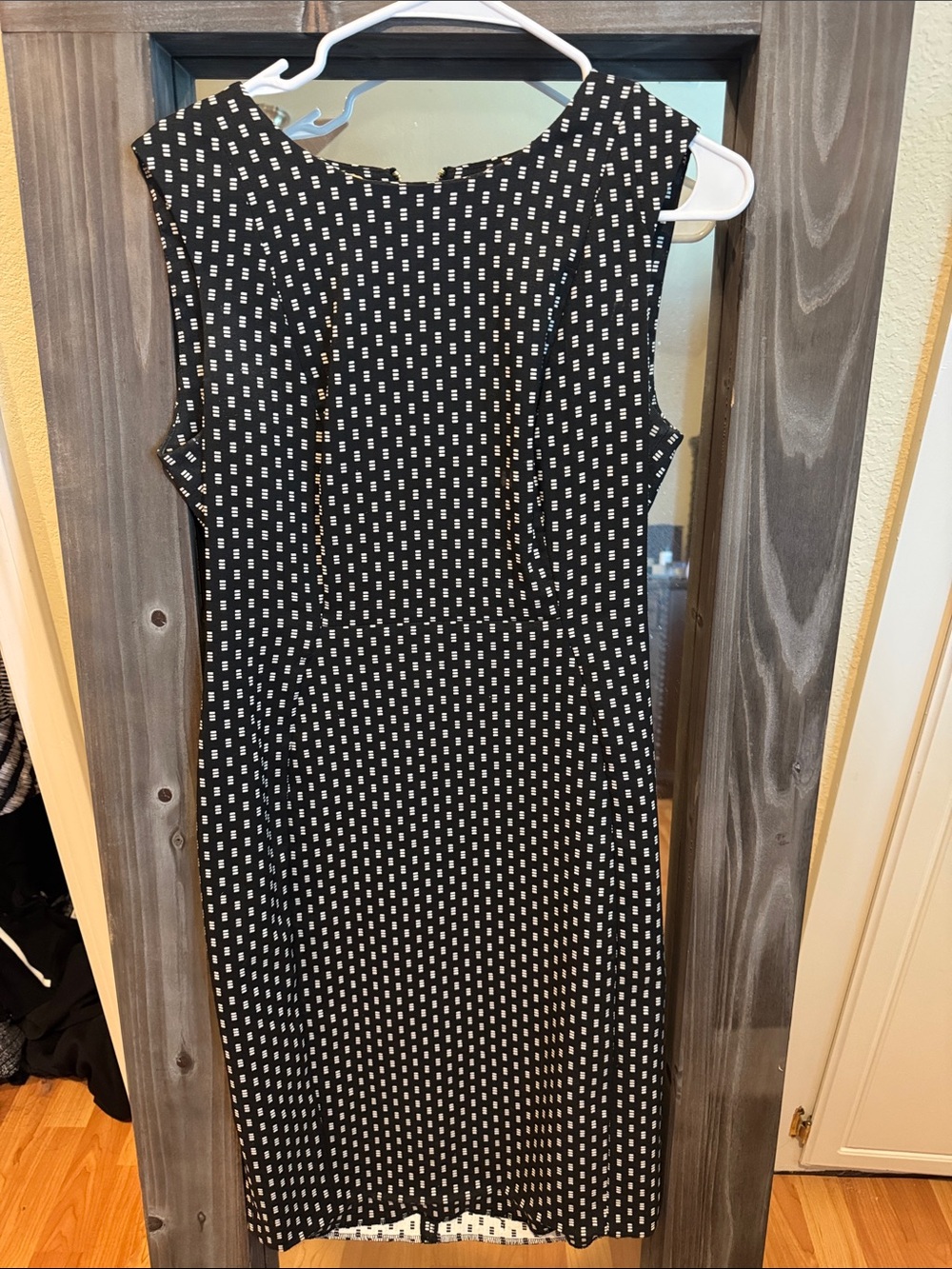 Calvin Klein Black Midi Dress with White Square Print Pattern
